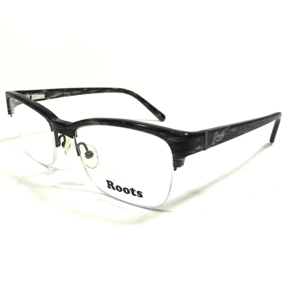Roots Eyeglasses Frames RT716 BLK STPE Gray Horn Cat Eye Half Rim 52-16-130